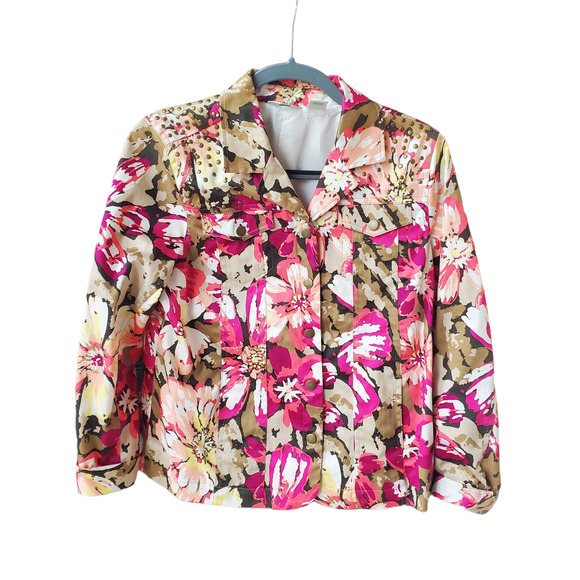 Laura Ashley Jackets & Blazers - Laura Ashley Pink Floral Studded Jacket Size M Petite